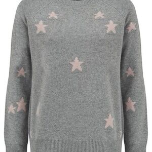 360 Cashmere Gray Sweater with Pink Stars